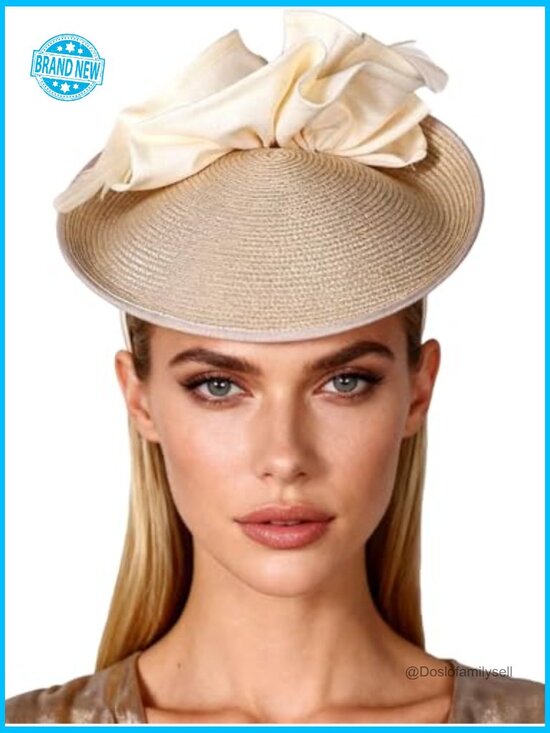 Straw Derby Hat with Feather for Tea Party & Cocktail Events - Elegant main image 5